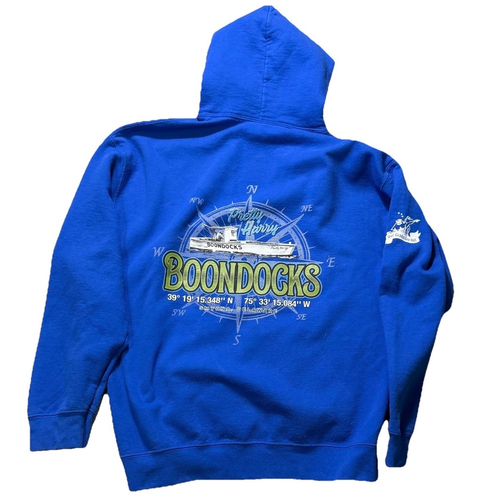 Boondocks Smyrna DE Hoodie Mens Large Blue Graphic Pullover Sweatshirt
